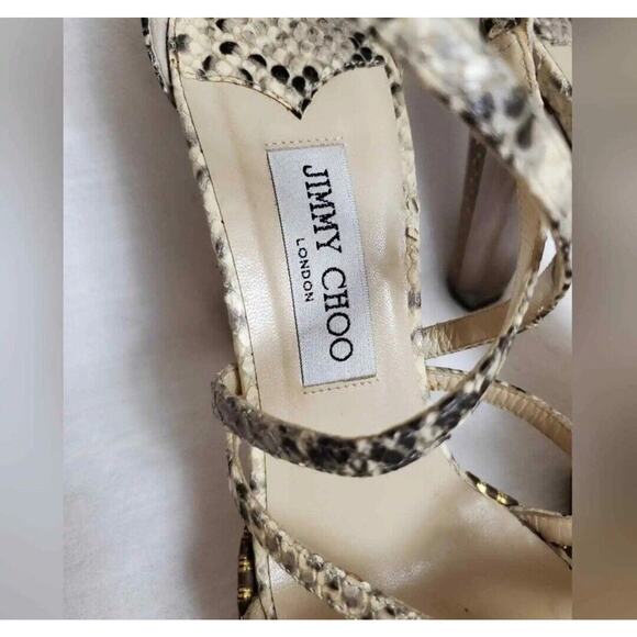 Jimmy Choo Python Print London Tone Block Heel Sandals Women's Size 39.5 Classic - Picture 5 of 12